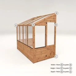 Waltons 8 X 4 Traditional Lean To Wooden Shiplap Tongue And Groove Greenhouse -Plants Sales Store 04GREENLEAN0804 V220Meaure20Visual