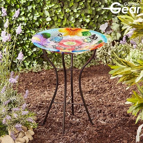 Garden Gear 18-Inch Glass Birdbath With Stand 3 Garden Gear 18-Inch Glass Birdbath With Stand
