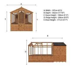 Waltons 12' X 6' Apex Greenhouse With Shed Extension -Plants Sales Store Product Spec Drawing and Floor Plan Template 20combi greenhouse 12x6 Spec20Drawing