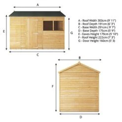 Waltons 10' X 6' Outdoor Wooden Overlap Reverse Apex Roof Garden Storage Shed -Plants Sales Store SI 001 001 0102 Spec