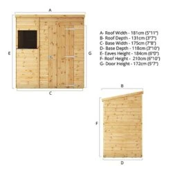 Waltons 6' X 4' Outdoor Tongue & Groove Pent Roof Modular Repositionable Shiplap Garden Storage Shed -Plants Sales Store SI 001 004 0124 6x4 Shiplap Pent Spec Drawing 01