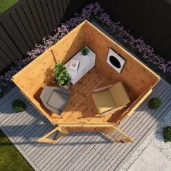 Waltons 7 X 7 Wooden Outdoor Shiplap Tongue And Groove Premier Corner Garden Summerhouse -Plants Sales Store SI 003 001 0037 7x7 Corner Summerhouse OSB Aerial W1