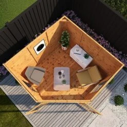 Waltons 8 X 8 Wooden Shiplap Tongue And Groove Premier Corner Summerhouse Garden Room -Plants Sales Store SI 003 001 0038 8x8 Premium Corner Summerhouse Aerial W1b