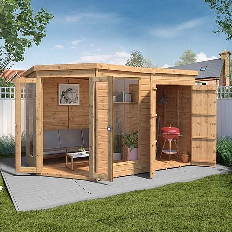 Waltons 11' X 7' Corner Summerhouse With Side Shed 4 Waltons 11' X 7' Corner Summerhouse With Side Shed - Image 2