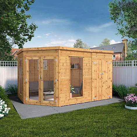 Waltons 12' X 8' Corner Summerhouse With Side Shed 3 Waltons 12' X 8' Corner Summerhouse With Side Shed