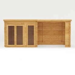 Waltons 6m X 3m Studio Pent With Outdoor Area - 28mm - Double Glazed -Plants Sales Store SI 006 002 0061 Log Cabin with Patio Area Studio Front