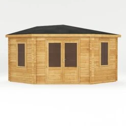 4m X 4m Corner Cabin - 28mm Double Glazed 15 4m X 4m Corner Cabin - 28mm Double Glazed -Plants Sales Store SI 006 004 0084 4mx4m The Holly Corner Log Cabin 44mm Studio Front