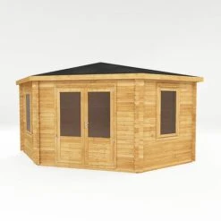 4m X 4m Corner Cabin - 28mm Double Glazed 17 4m X 4m Corner Cabin - 28mm Double Glazed -Plants Sales Store SI 006 004 0084 4mx4m The Holly Corner Log Cabin 44mm Studio MainDC
