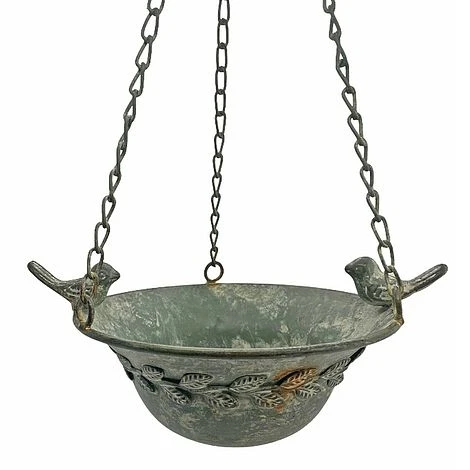 Hanging Garden Bird Bath / Feeder Aged Vintage Look Metal Bird Bath Decoration 2 Hanging Garden Bird Bath / Feeder Aged Vintage Look Metal Bird Bath Decoration